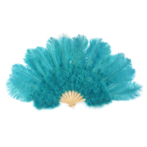 ZUCKER Large Ostrich Feather Fan - Vintage Costume Folding Hand Fan - Burlesque Showgirl Costume Decorative Fan for Women Dark Aqua