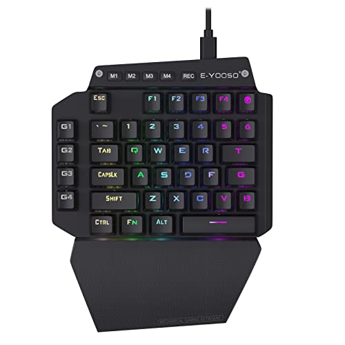 K-700 One Handed Mechanical Gaming Keyboard, RGB Led Backlit, Blue Switches - Clicky, 41 Macro Keys, Detachable Wrist Rest and Type C Cable, Hot Swappable 44 Key