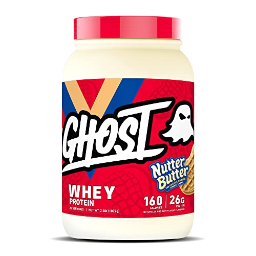 GHOST Whey Protein Powder, Nutter Butter - 2LB Tub, 26G of Protein - Peanut Butter Cookie Flavored Isolate, Concentrate & Hydrolyzed Whey Protein Blend