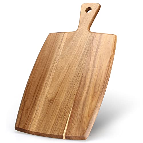 Best Acacia Wood Cutting Board with Handle Wooden Charcuterie Board Kitchen Chopping Boards for Bread Meat Cutting boards Fruit Cheese Serving Board Butcher Block Carving Board, 17' x 10'
