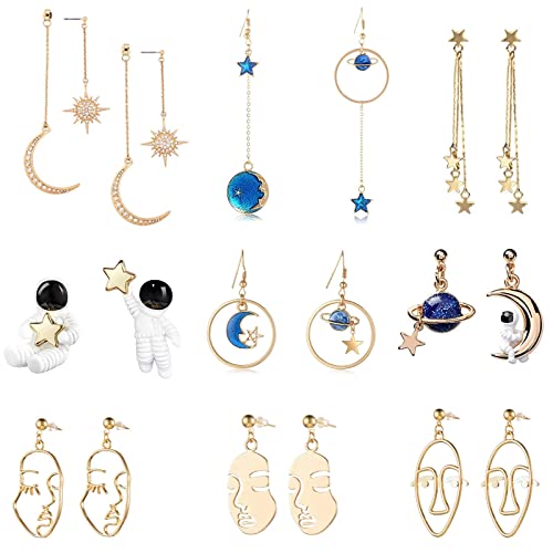 Weird Cute Fun Cool Aesthetic Earrings Abstract Face Earrings Star and Moon Earrings Lesbian Earrings Long Drop Dangle Earrings for Girls and Women