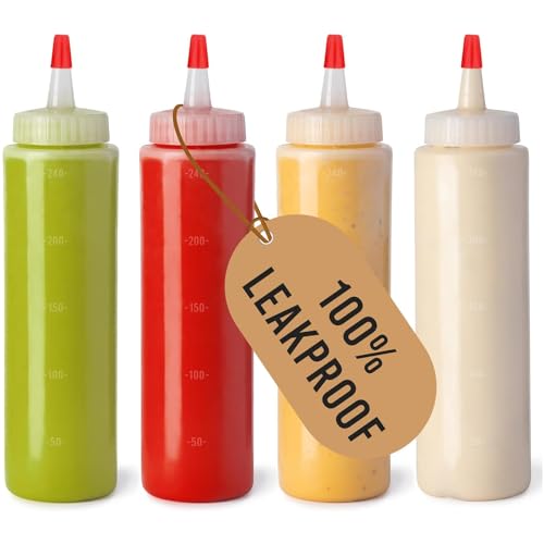 Norcalway Condiment Squeeze Bottles for Liquids - 8Oz Squeeze Bottle | BPA Free Plastic Condiment Bottles for Syrup, Ketchup, Sauces, Dressing, Oil, Honey | Squirt Bottles for Liquids