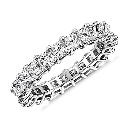 PAVOI 14K Gold Plated Eternity Ring for Women | Princes Cut Ring | 21 3x3mm Sq. AAAAA Cubic Zirconia | 14K White Gold Plated Jewlery Rings | Size 6 | White Gold