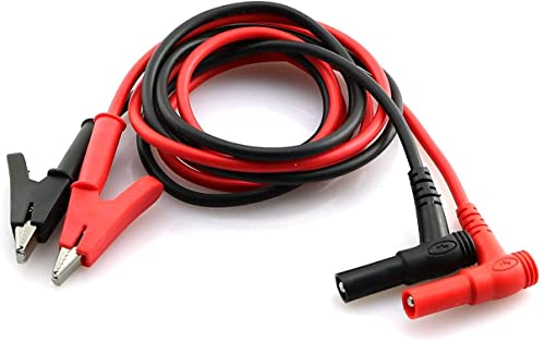 Wood era 2pcs/Set 4mm L Type Banana Male Plug to Alligator Clip Pure Copper Test Cable Multimeter Testing Probe 1m (Black + Red) (2) (Black)