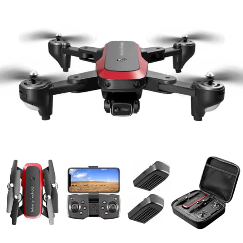 InfinityTech S8000 Drone with 90° electrically adjustable 4k Camera for Kids and Adults - FPV Live Video Quadcopter equipped with 2 Batteries for up to 40 minutes of flight time - Long range distance up to 300m - 360° flip - Follow me - Auto return - One key take off/landing - Altitude hold - Indoor & Outdoor Toy