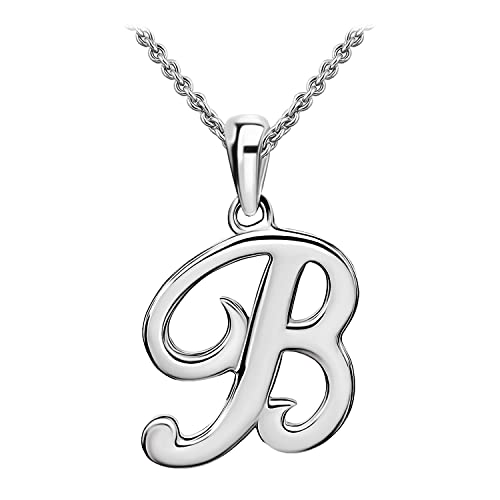 SEA OF ICE B Necklace Initial Alphabet Letter Pendant Necklace, Sterling Silver Necklace for Women, Elegant Initial Necklaces, Personalized Custom Women's Necklaces, Sterling Silver Jewelry