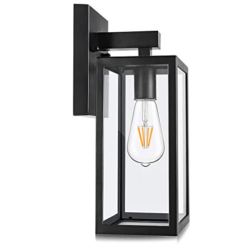 MAXvolador Outdoor Wall Lantern, Exterior Waterproof Wall Sconce Light Fixture, Black Anti-Rust Wall Mount Light with Clear Glass, E26 Base Wall Lamp