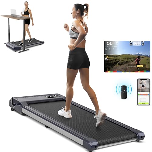 Walking Pad Treadmill, Walking Pad with Incline, [Voice Controlled] Smart Under Desk Treadmill Works with ZWIFT KINOMAP WELLFIT Apps, 300+LB Capacity Portable Desk Treadmill for Home,Office,Apartment