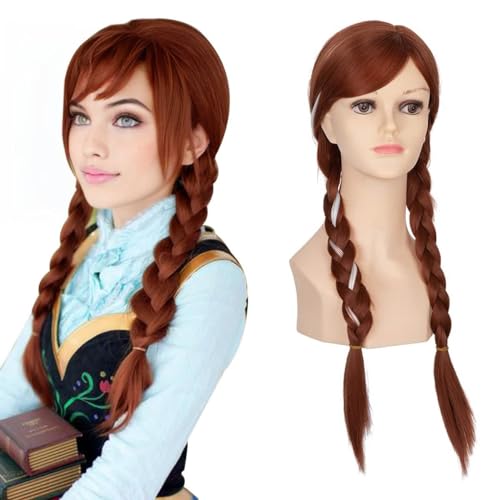 SARLA Girls Long Braided Auburn Wig Straight 22 Inch Synthetic Pigtail Hair for Cosplay Party Halloween Costume Child Size
