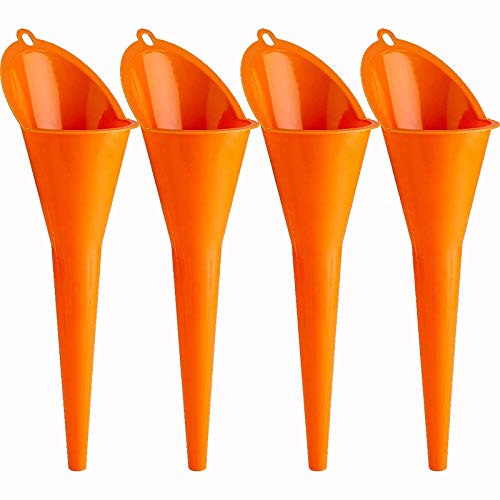 Annurssy 4 Pack Multi-Function Plastic Long Neck Oil Funnel - for All Automotive Oils Lubricants Engine Oils Water Diesel Fuel Kerosene and Other Liquids