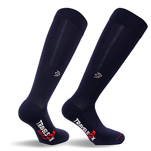 Travelsox TSS6000 The Original Patented Graduated Compression Performance Travel & Dress Socks With DryStat OTC Pairs, Navy, Medium