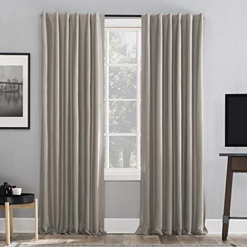 Sun Zero Greyson Faux Dupioni Silk Thermal Extreme Total Blackout Back Tab Curtain Panel, 50' x 95', Stone Beige