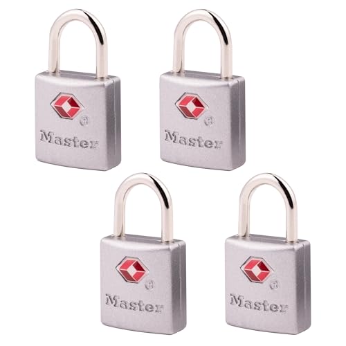 Master Lock TSA-Accepted Luggage Lock, 7/8 in. Wide, 4683Q (Pack of 4) Keyed Padlock, 4 Pack, Brass