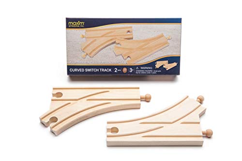 maxim enterprise, inc. Wooden Curved Switch Tracks, Compatible with Thomas & Friends, Brio, Major Brand Wooden Railway, 2Pcs