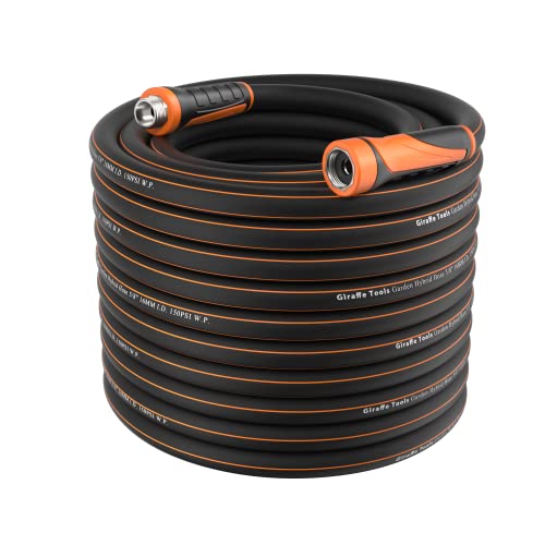 Giraffe Tools Garden Hose 100ft x 5/8', Water Hose Heavy Duty, Flexible, Lightweight Hybrid Hose with Swivel Handle, Male to Female Fittings, Burst 600 PSI