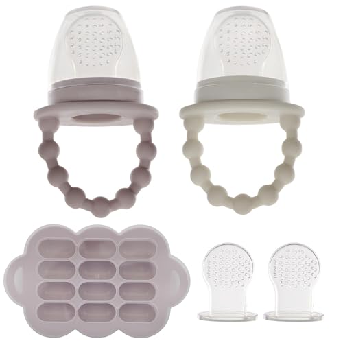 WeeSprout Silicone Baby Food Feeders + Freezer Tray for Batch Prep, Set of 2, Introduce New Foods Safely, Double as Teething Toys, Includes 2 Extra Pouches & Travel Lids, Dishwasher Safe