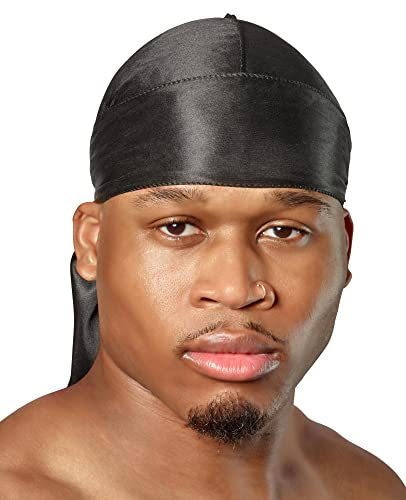 SHYNE Silky Durag - Black | Perfect for Waves, Braids & Locs | Premium Silk Du Rags for Men & Women | Wide & Long Tail | Ultra-Soft & Wrinkle Free Satin | Black Owned Business