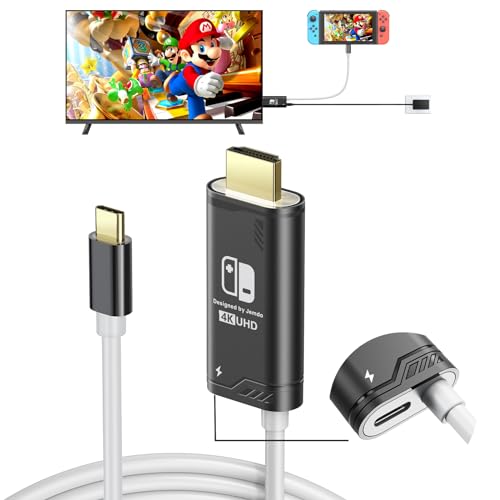 JINGDU Upgraded Portable HDMI Adapter Compatible with Nintendo Switch NS/OLED, USB C to HDMI Cable Replaces The Original Switch Dock for TV Screen Mirroring, Convenient for Travel, 4K HD, 2m, Black