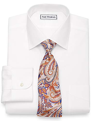 Paul Fredrick Men's Non-Iron Pinpoint Spread Collar Button Cuffs Dress Shirt, Size 16.0/32 White