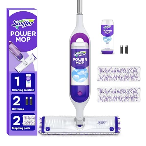 Swiffer PowerMop Multi-Surface Mop Kit for Floor Cleaning, Fresh Scent, Mopping Kit includes PowerMop, 2 Mopping Pad Refills, 1 Floor Cleaning Solution with Fresh Scent and 2 batteries
