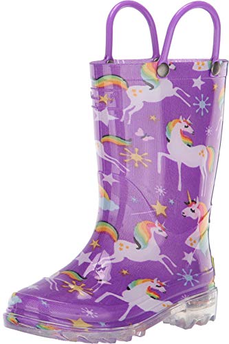 Western Chief girls Waterproof That Light Up With Each Step Rain Boot, Rainbow Unicorn, 10 Toddler US
