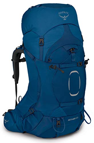 Osprey Aether 65L Men's Backpacking Backpack, Deep Water Blue, S/M