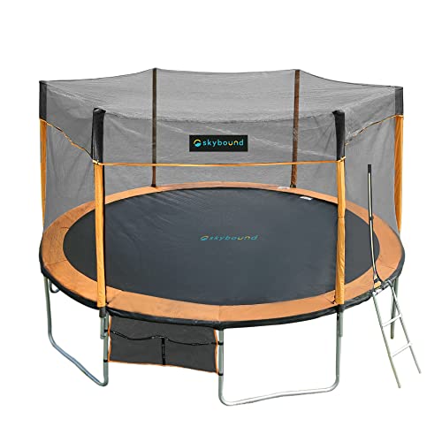 SkyBound 14ft Trampoline with Enclosure Net, Outdoor Trampoline for Kids and Adults - ASTM Approval - Heavy Duty Recreational Trampolines with Basketball Hoop, Ladder, Trampoline Cover, Shoe Bag