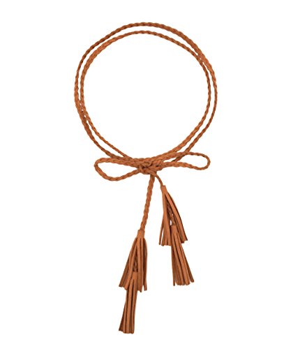 Women Girls Multi Colors Waist Belt/Rope/Chain with Double Tassels (63inch, tan)