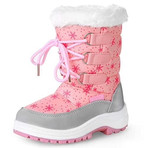 Apakowa Kids Girls Insulated Fur Winter Warm Snow Boots (Toddler/Little Kid) (Color : Pink, Size : 6 M US Toddler)