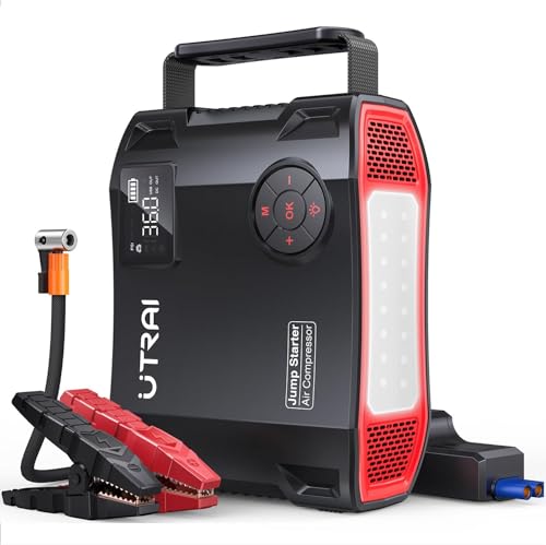 Car Jump Starter with Air Compressor, UTRAI 150PSI 4000A 27000mAh 12V Battery Booster Jump Box (Up tp All Gas and 8L Diesel), Battery Jumper Starter Portable with Power Bank Digital Tire Inflato