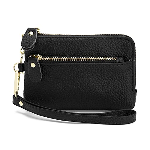 ZOOEASS Women Leather Coin Purse,Large Opening For Easy Access,With Wrist Strap(Black)