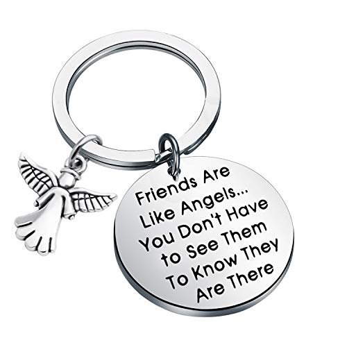FEELMEM Friendship Keychain Friends are Like Angels You Don't Have to See Them to Know They are There Friend Jewelry Gift for BFF Sister (Silver)
