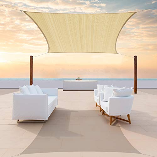 Colourtree 12' x 16' Beige Sun Shade Sail Rectangle Canopy - UV Block UPF50 & Water Permeable, Heavy Duty Awning for Patio, Garden, Backyard, Yard, Outdoor (We Make Custom Size)