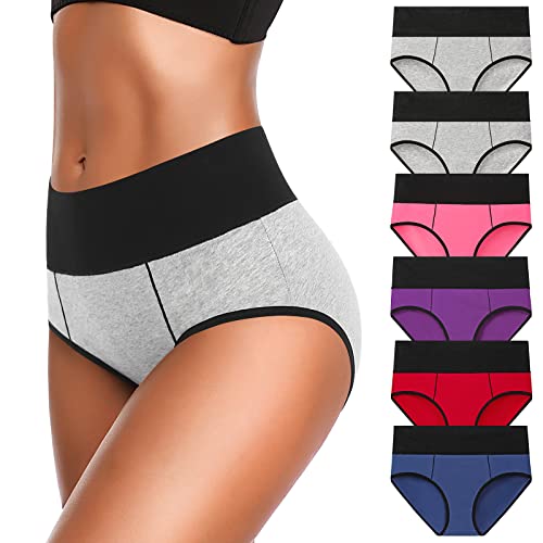 Eiggam Underwear for Women, Women's High Waist Cotton Underwear Soft Breathable Panties Stretch Briefs,Tummy Control Underwear, X-Large, 6-Pack