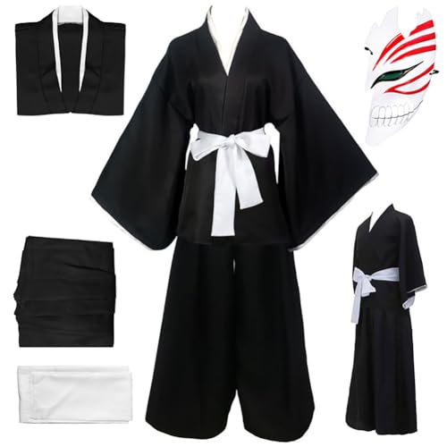 Bkikijgg Ichigo Cosplay Costume Kuchiki Rukia Outfit Uniform Cosplay Cloak Anime Full Set Halloween Party(Outfit+mask,2XL)