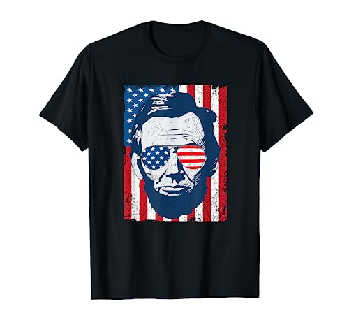 Abe Lincoln Beard Sunglasses & American Flag 4th Of July T-Shirt