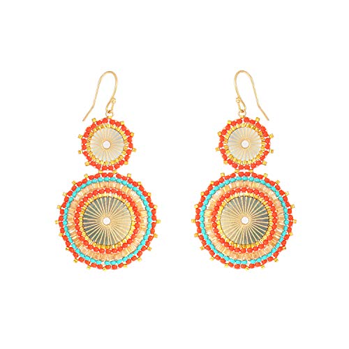 Badu Seed Beaded Circle Beads Earrings Bohemian Dangle Earrings Handmade Bead Fashion Jewelry Drop Earrings for Women
