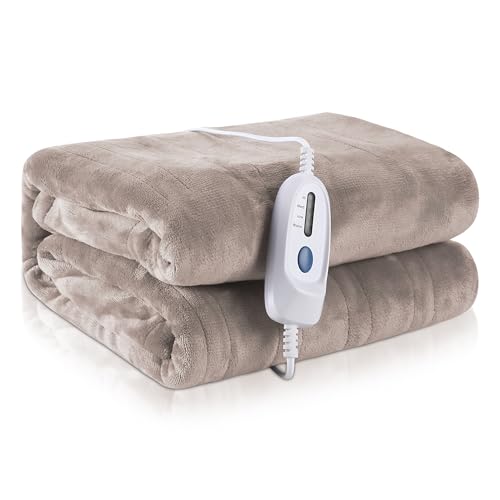 Electric Heated Blanket Twin Size 62'x84' for Home Bedding Use Large Oversized Soft Flannel Velvet Controller with 4 Heating Levels and 10 Hours Auto Shut Off Machine Washable - Linen