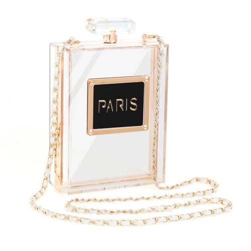 WJCD Clear Purses for Women Paris Perfume Shaped Clear Purse Evening Bags Vintage Banquet Handbag (Transparent)