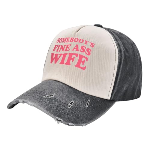YVNUM Somebody's Fine Ass Wife Unisex Baseball Hat Low Profile Washed Denim Trucker Cap Adjustable,Black and White