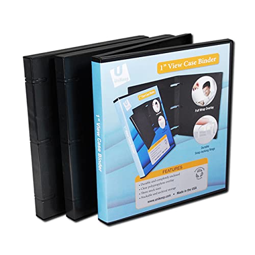 UniKeep 3 Ring Binder - Black - Case View Binder - 1.0 Inch Spine - with Clear Outer Overlay - Box of 20 Binders