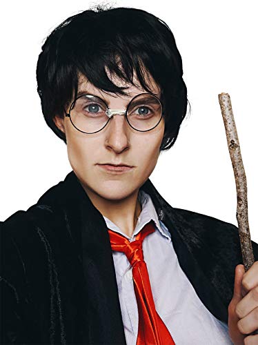 ALLAURA Boy Wizard Wig + Glasses Character Set Short Black Wigs Adults