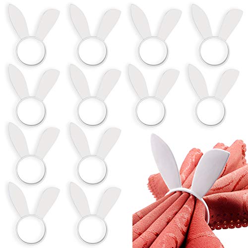 FEPITO 12Pcs Easter Bunny Ear Napkin Rings Rabbit Napkin Ring Holders Table Decorations for Spring Easter Party