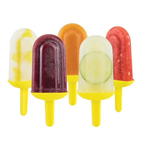 Tovolo Classic Molds with Sticks Ice Maker BPA Free Food Dishwasher Safe for Homemade Juice Popsicles Set of 5 Pops with Stand, Sun Ray
