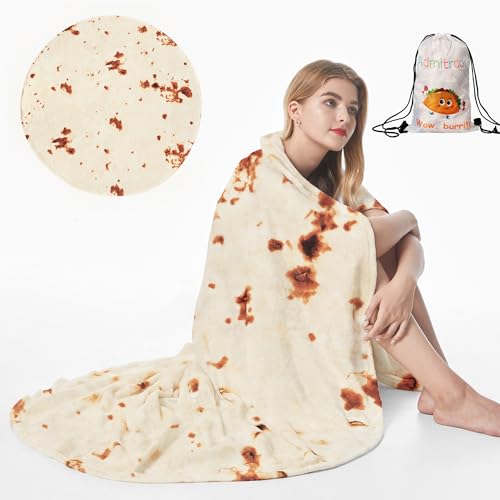 Admitrack Tortilla Wrap Blanket,Burritos Round Wrap Blanket,Funny Food Round Blanket,Novelty Burritos Throw Blanket for Adults&Kids (Double Sided)
