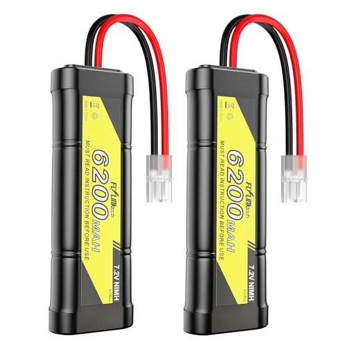 7.2V 6200mAh NIMH Battery for RC Cars, 6-Cell Flat Rechargeable Battery Pack, Replacement Hobby Battery with Tamiya Connector for Car Truck Truggy Buggy Tank Airplane Helicopter Boat Racing (2 Pack)