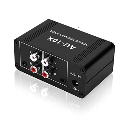 AtNeDcVh Mini Small Stereo Audio preamplifier, Headphone Amplifier, Gain 20dB Phono Turntable Phonograph preamp, Dual op amp NE5532 with RCA 3.5mm Input to RCA 3.5mm Output