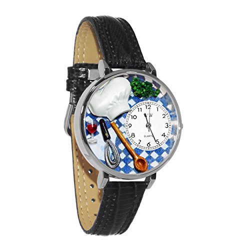 Whimsical Gifts Chef Classic Design 3D Watch | Silver Finish Large | Unique Fun Novelty | Handmade in USA | Black Leather Watch Band