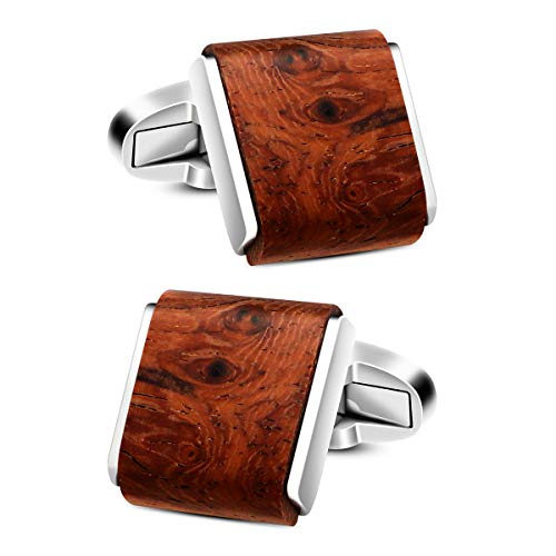 VIILOCK Mens Natural Handmade Rosewood Cufflinks Handcrafted Wooden Square Cuff Links (Bruma Rosewood)