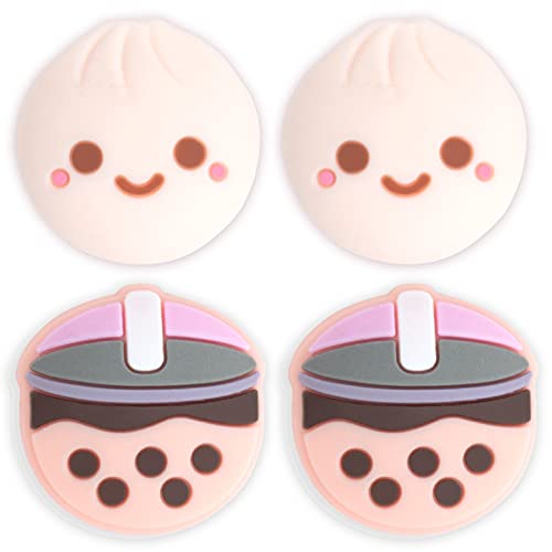 BelugaDesign Boba Dumpling Thumb Grips | Cute Food Pork Bun Face Bubble Tea | Kawaii Japanese Button Joystick Cap Cover | Compatible with Nintendo Switch Standard Lite OLED